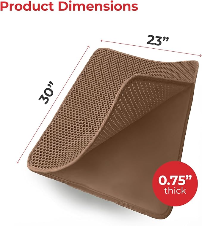 iPrimio Large Cat Litter Trapper Mat w/ Urine/Waterproof Layer - Larger Holes w/ Urine Puppy Pad Option - Cat Litter Mat, Light and Soft (Brown Color)
