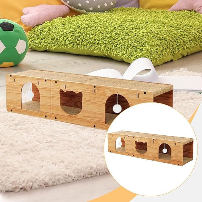 HouseVibe Cat Tunnel Scratcher with Scratching Pad, Multipurpose Corrugated Tunnel Bed Furniture Protector for Indoor Cats- L