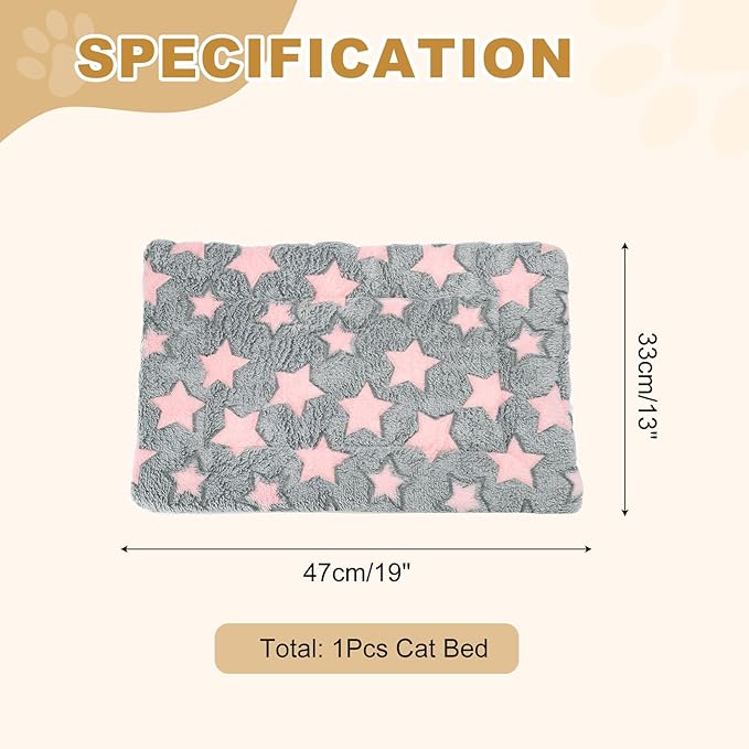 Dog Cat Bed Mat, Soft Coral Fleece Pet Cushion Pad with Cute Star Print, Warm Washable Pet Bed 19x13 Inches, (Gray Pink), Intended for Medium Small Dog Cat