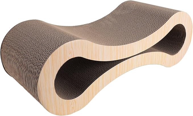 Cat Scratcher Lounge, Corrugated Cardboard Scratch Pad, Extra Thick Ergonomic Design 22.05x8.27x7.09in - Protects Furniture, Reversible Durable Construction, Comfortable Bed for (Light Wood Grain)