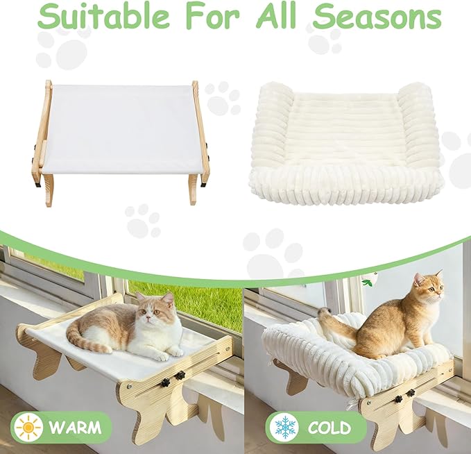 Woochpet cat Window Perch for Indoor Cats Large Window Hammock with Washable Cover Suitable for All Seasons cat Window Bed for Adults Cats and Kittens(White)