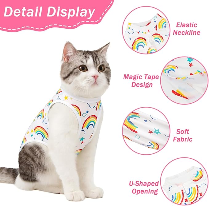 Coppthinktu Cat Recovery Suit Female Cats Onesie for Cats, Breathable Cat Surgery Suit for Surgical Abdominal Wounds Skin Diseases, Cute Kitten Spay Recovery Suit E-Collar Alternative Anti Licking