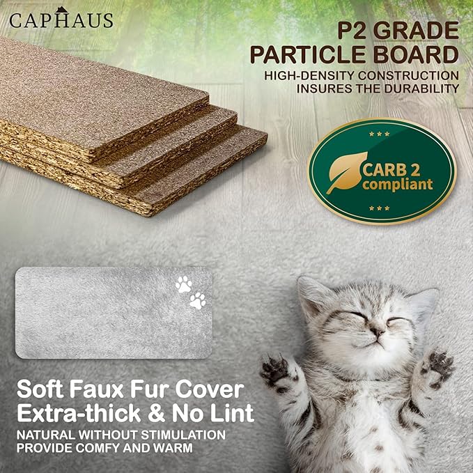CAPHAUS Large Cat Tree with Scratching Posts, Cave Condo, 40-Inch Multi-Level Indoor Activity Structure with Basket for Cats, Modern Sisal Wrapped Design