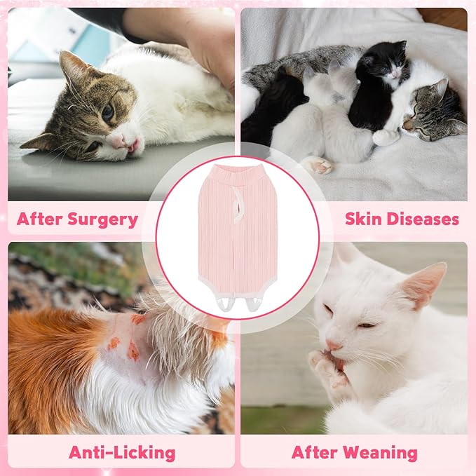 Coppthinktu Cat Recovery Suit for Female Cats After Spay, Breathable Cat Onesie Kitten Onesie Bodysuit, Cat Surgery Recovery Suit for Abdominal Wounds Anti Licking E-Collar Alternative