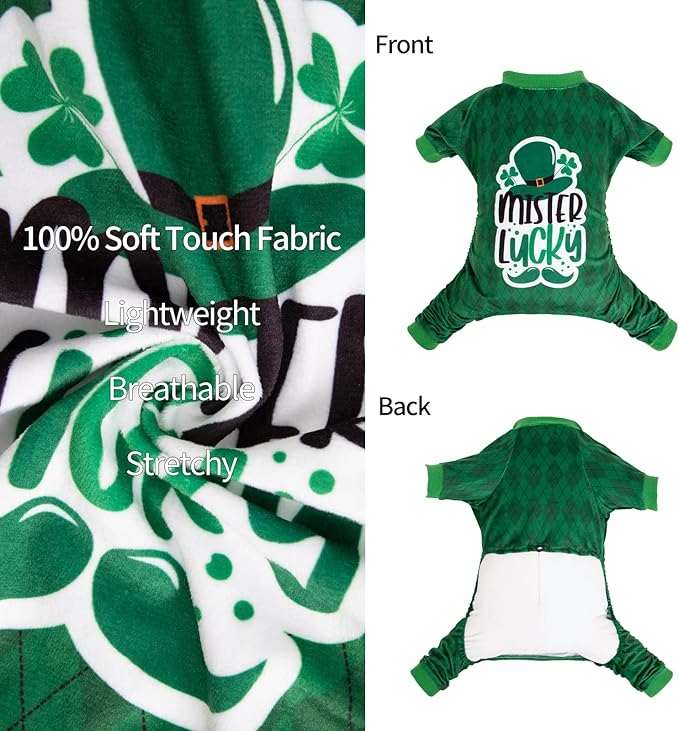 CuteBone Dog St.Patrick's Day Pajamas Puppy Onesies Small Dogs Soft Pjs Coat Cat Apparel Comfy Pet Clothes Outfit Doggie Bodysuit P274L