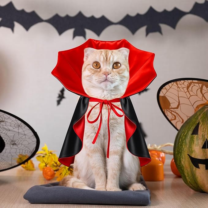 Dog Halloween Costume, Pet Cape for Small Puppy Dogs Cat Funny Red & Black Halloween Costumes with Neck Armor Adjustable Strap Idea for Vampire Party Cosplay (Red, XL)