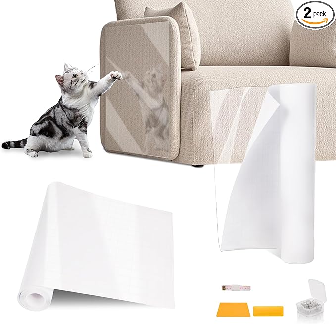 Transparent Anti Cat Scratch Furniture Protector, 2pcs 118 x 11.8in Flexible Couch Corner Protector from Cat Claws，Single-Sided Sticky Couch Protectors, Cats Scratch Deterreent Tape