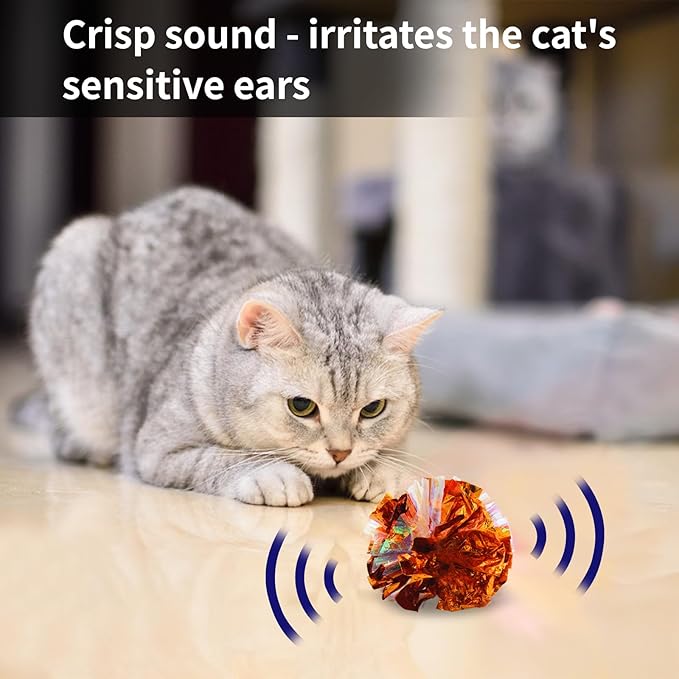 Andiker 3.54inch Mylar Cat Crinkle Balls, 4pcs Colorful and Sparkling Crinkle Ball Lightweight Easy to Carry Cat Ball Toy Interactive Cat Toys for Indoor Cats to Kill Time and Keep Fit (Single Color)
