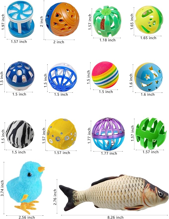 35 Pcs Cat Toys Balls Set for Indoor Cats, Interactive Kitten Toys with Jingle Balls & Catnip to Relieve Boredom, Assorted Pet Play Toys for Kitty (1.5'' - 8.3'')