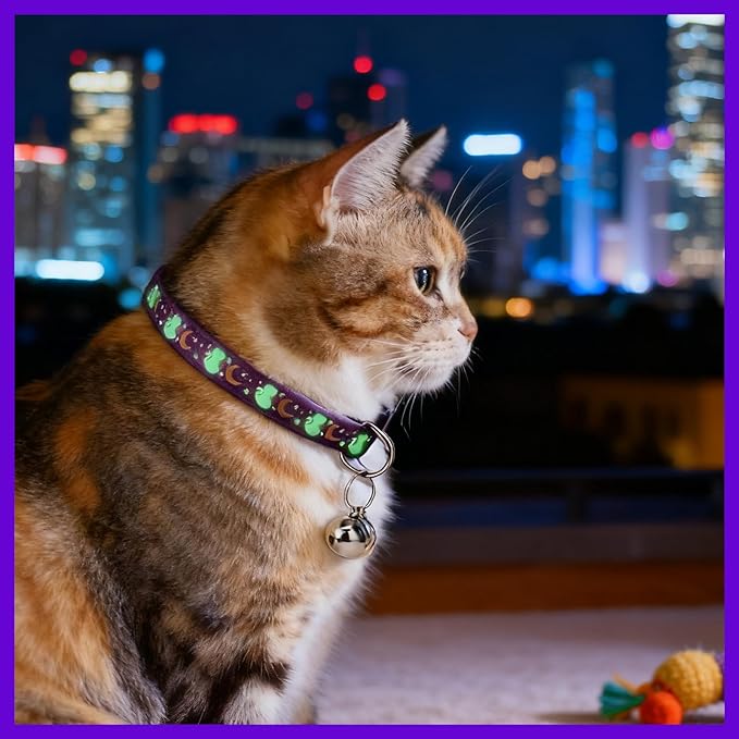 10PCS Breakaway Cat Collars with Bell, Glow in The Dark Adjustable Kitten Collars with Star Moon Pendant, 10 Color Cute Kitty Collars for Girl Boy Cats Pet Accessories