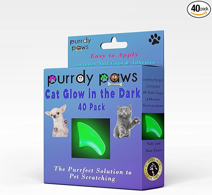 40 Pack Soft Nail Caps for Cat Claws Green Glow in THE Dark Kitten