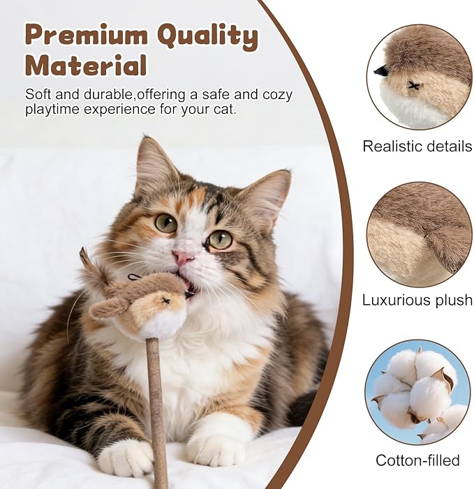 Interactive Cat Toy for Indoor Cats, Chirping Bird Cat Toy with Green Turf Base, Flying Bird Cat Toy with Real Bird Sound and Feather Tail, Cats Exercise & Kicker to Self Play