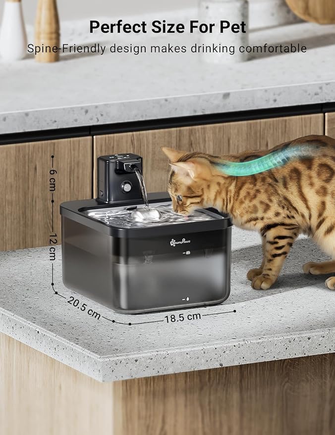 DownyPaws Cat Water Fountain Cordless, 84oz/2.5L Fursink Wireless Pet Water Fountains for Cats Indoor, Battery Operated Cat Drinking Fountain with Motion Sensor, BPA-Free, Black Pro with 6 Filters