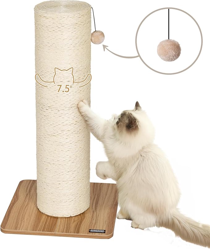 NUNU LAB 29.5 Inch Cat Scratching Post, 7.5 Inch Large Diameter Natural Sisal Cat Scratch Post, Scratch-Resistant Tall Cat Scratcher for Indoor Cats, Protect Your Furniture 1PCS (29.5" 1Pcs)