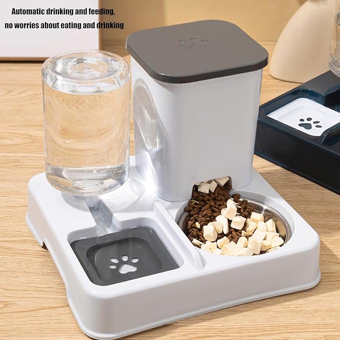 Automatic Water Dispenser and Food Feeder for Various Size Cats Container 2in1 Pet Watering and Feeding Station Feeder for Cats Dispenser