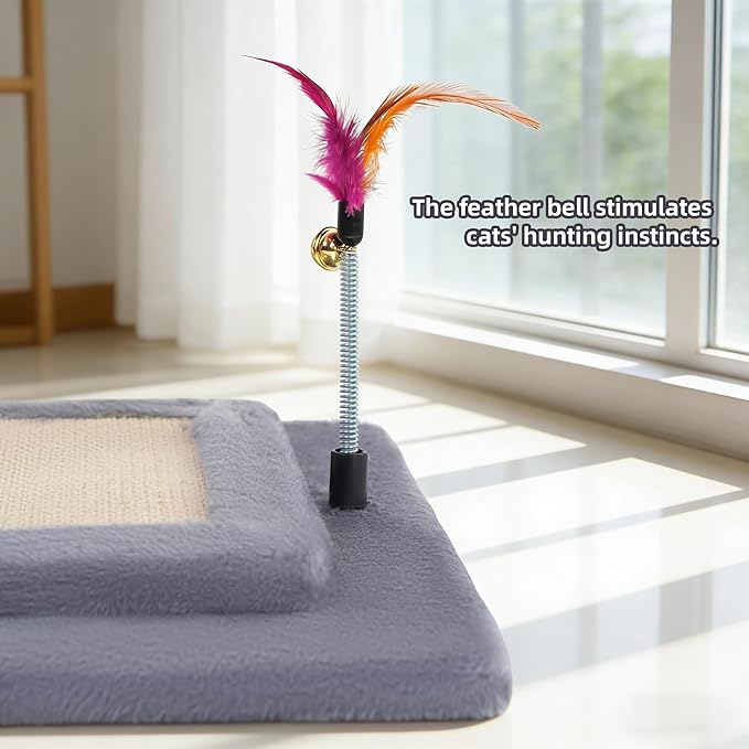 YUNIQUE Cat Scratching Post with Sisal Rope, Small Cat Tree with Dangling Balls & Feather for Kittens(Grey, 22.8'')