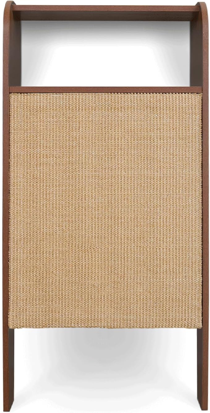 4 Cats & Dogs Wesley Cat Scratcher – Stylish & Durable Sisal Scratching Post Shelf, Vertical Scratch Board Furniture Protector, Indoor Wooden Cat Scratcher for Entryway Décor 20” x 11” x 40”- Walnut