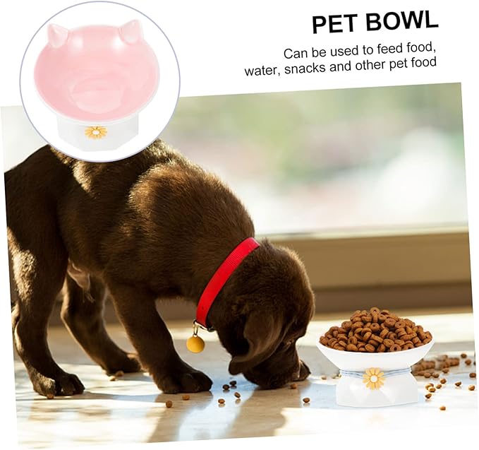 Happyyami 1pc Ceramic Cat Bowl Elevated Design Spinal Feeding Dish for Cats and Kittens Water and Food Container Non- Base Ear Style