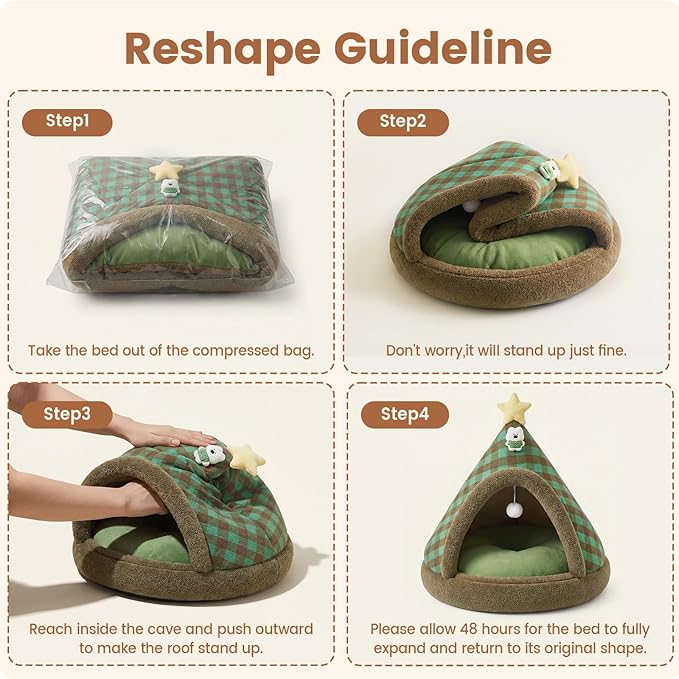 Jiupety Cat Tents for Indoor Cats,Cat House with Removable Washable Cushioned,2-in-1 Cat Cave Tent with Anti-Slip Bottom Ultra-Soft Pet Tent for Cats and Small Dogs,Green 23.6In