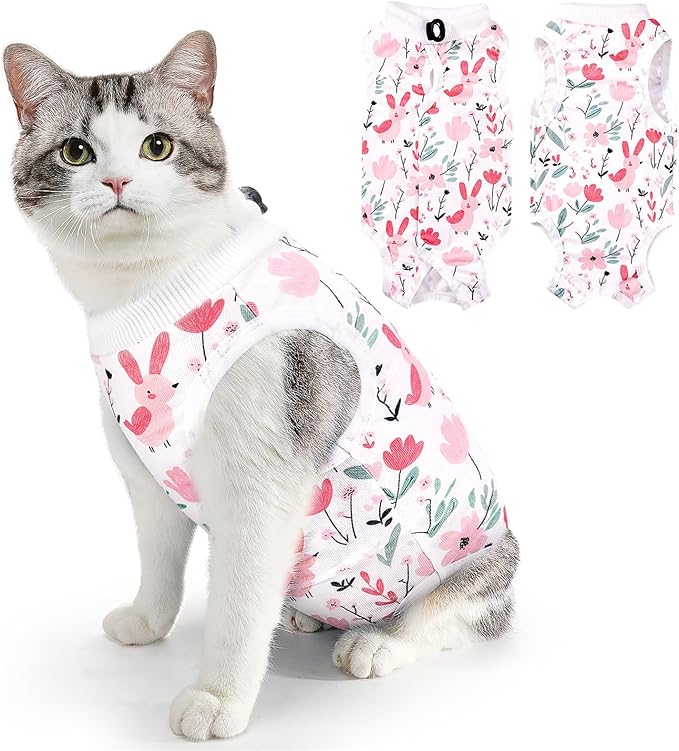 SlowTon Cat Recovery Suit - Cat Onesie for Cats After Surgery Female Male, Kitten Clothes Cats Surgical Spay Suit Abdominal Wounds, E-Collar Alternative Bodysuit Shirt Anti-Licking (White, M)