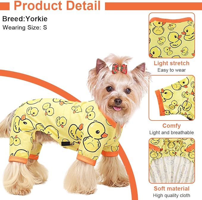 Yikeyo Dog Pajamas Small Sized Boy Girl, Cotton Stretchable Pet Clothes Jammies Puppy Outfits for Dogs Female Male, Spring Summer Doggie Pjs Doggy (Yellow Duck, XL)