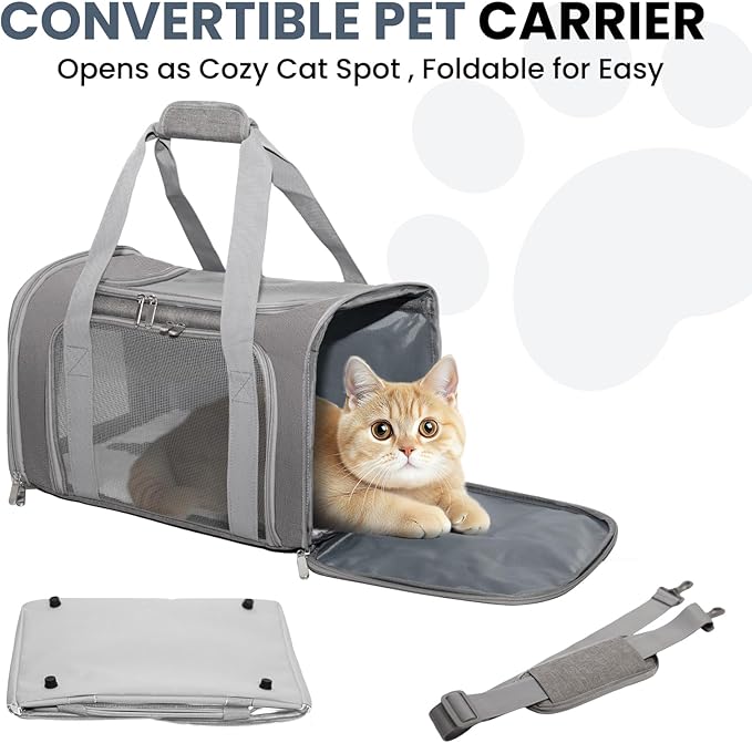 Soft-Sided Cat Carrier Expandable Pet Carrier Airline Approved Mesh Travel Carrier Up to 15lbs for Cats Small Dogs Collapsible Escape-Proof with Shoulder Strap (18x11x11 Gray)