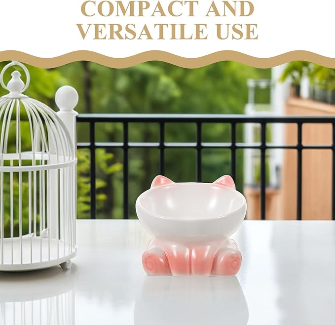 UKCOCO Elevated Tilted Cat Food Bowl with Porcelain Raised Pet Feeder Dish, Gradient White-Pink Ceramic Raised Plate for Cats and Small Dogs, Suitable for Indoor Feeding and Watering
