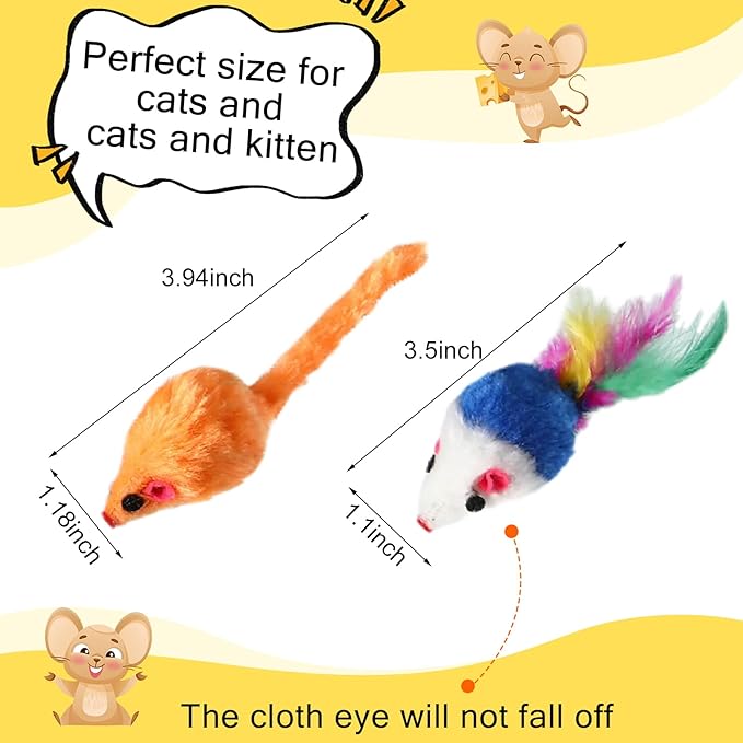 Syhood 120 Pcs Fur Mice Cat Toys Bulk for Indoor Cats Catnip Mouse Toys with Rattle Sound Rattle Mice Pets Kitten Interactive Play Assorted Color