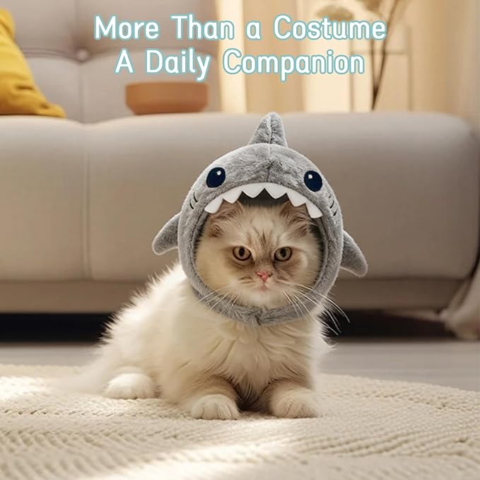 Shark Cat Hat Costume, Winter Hat for Cats & Small Dogs, Cute Pet Dog Cap Costume Gear for Kitten & Puppy Bonnet (1)