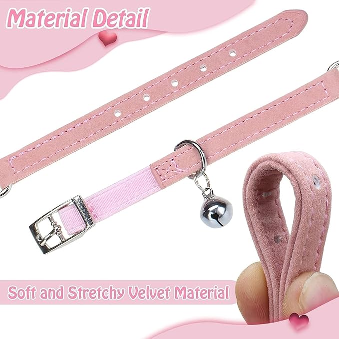 BINGPET Diamond Cat Collar,Adjustable Soft Velvet Leather Safe Kitten Collar with Shiny Rhinestones and Bells,Girl Boy Bling Cat Collars with Safety Elastic for Small Medium Cats Pack of 2（Pink）