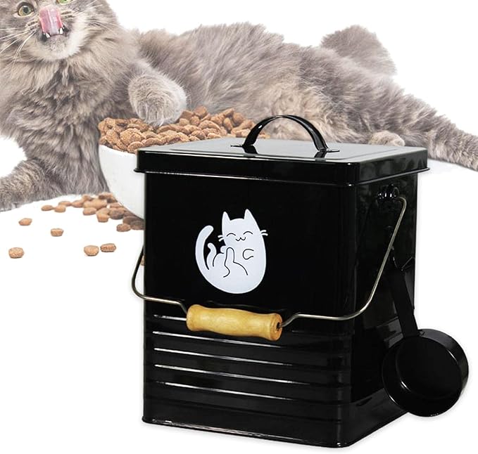 Dog and Cat Food Storage Container Storage Tin with Lid Multipurpose Food Canister for Washing Pet Food, Black