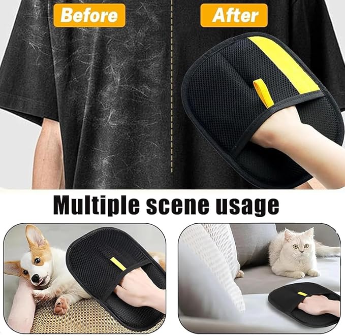 Pet Hair Remover, Pet Hair Remover Electrostatic Gloves, Washable and Reusable Double Sided Pet Hair Removal Mitt for Couch, Furniture, Carpet, Car Seat, Cat Grooming Tools (2)