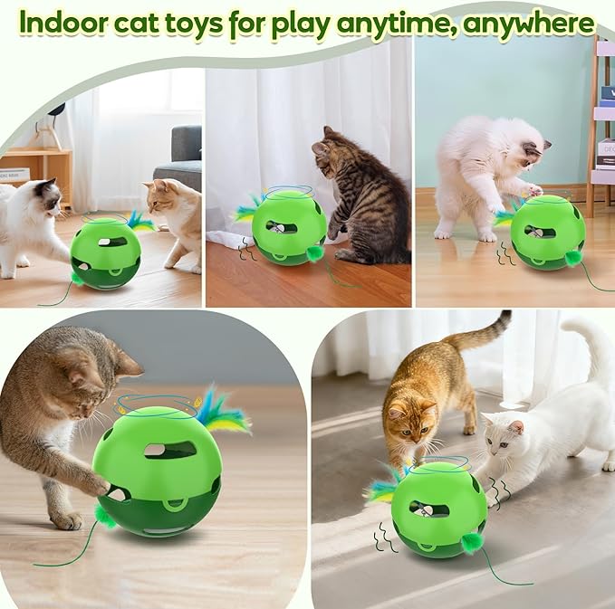 Muhhiba Interactive Cat Toys, Irregularly Rotating Feather Cat Toy Ball, Automatic Kitten Toy, Perfect for Bored Indoor Adult Cats