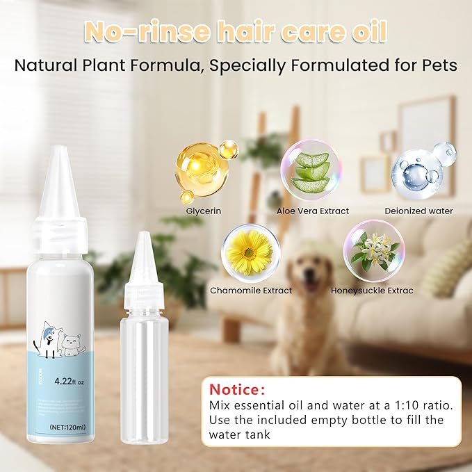 Pet Steam Brush for Dog & Cat, 4-in-1 Upgrade Steam Grooming Brush for Shedding and Hair Removal, Self Cleaning Spray Comb with Gentle Cool Mist for Long Haired Pets, Includes Waterless Shampoo