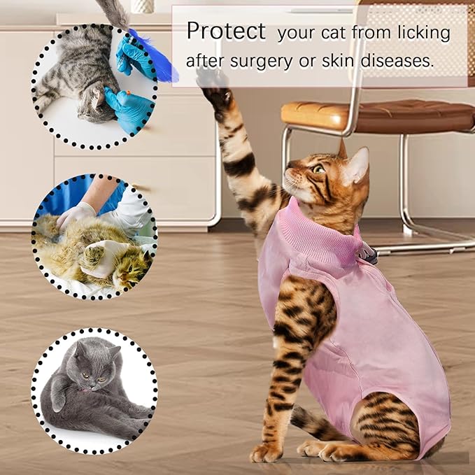 Cat Surgery Recovery Suit - M Size Pink, Soft and Breathable Modulating Material for Comfortable Recovery, Easy to Wear and Ideal for Post-Op Care