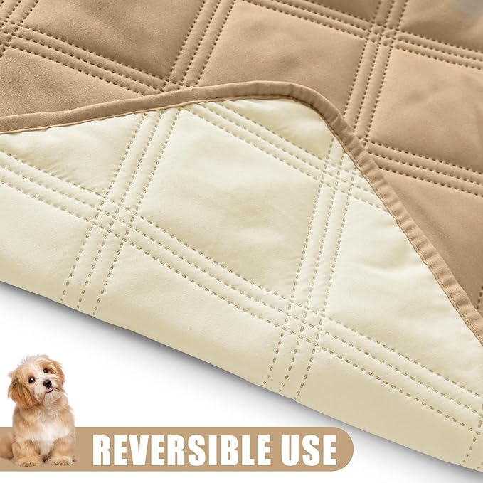 Smiry Waterproof Dog Bed Cover Blanket 40x70, Soft Reversible Pet Blanket, Washable Leakproof Cats Dogs Couch Cover for Sofa, Couch, Furniture, Camel/Beige