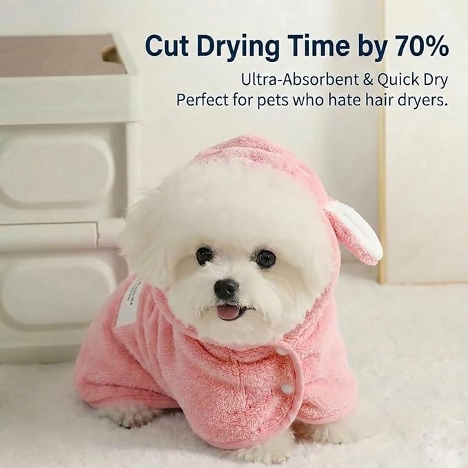 Dog Bathrobe Super Absorbent Towel for Small Dogs Cats Fast Drying Dog Robe Coat with Hood Puppy Cat Bath Towel Wrap Pet Grooming Supplies After Shower (S,Deep Pink)