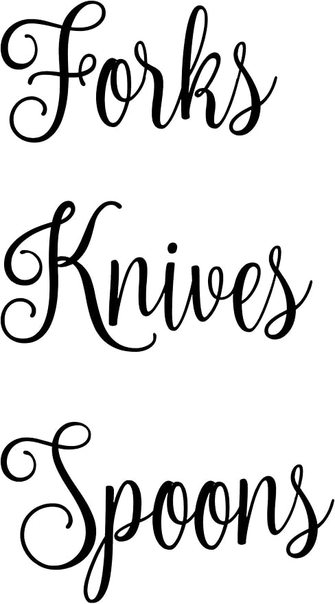 Forks Knives Spoons 2-2.5" Tall Labels | Kitchen Pantry Organization | Die Cut Vinyl Decals | Black Fancy Font (Stickers Only)