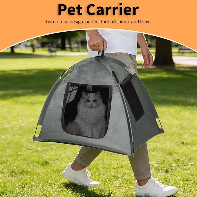 Portable Pet Tent with Full-Enclosure Zippered Mesh Door, Indoor & Outdoor Cat House for Safety & Ventilation, Cozy Nest for Cats, Puppies & Small Animals, Grey