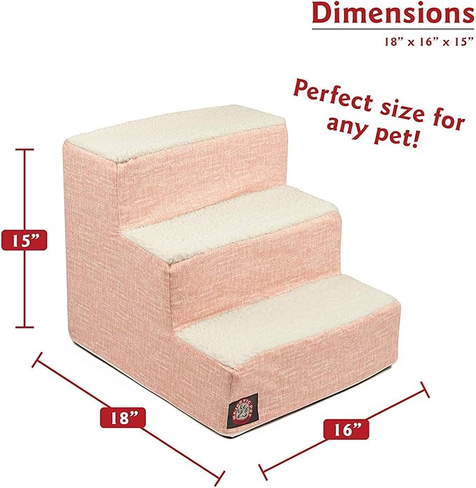 Majestic Pet 3 Step Portable Dog Stairs for Small Dogs to get on Bed Supports 250 lbs or Less – Dog Steps for High Bed with Machine Washable Cover –Pet Stairs for Cats Palette Heathered Blush Pink