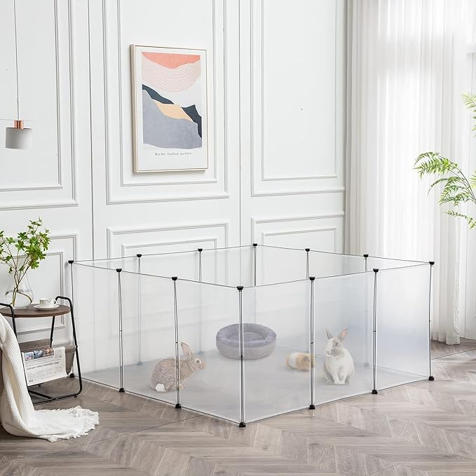LURIVA Large Transparent Pet Playpen, 28" H x 20" W, Dog Playpen, Small Animal Playpen, Puppy Playpen, Rabbit Playpen, Dog Pen, Dog Fence, for Kittens, Ferrets, Guinea Pigs, Indoor Use, 12 Panels