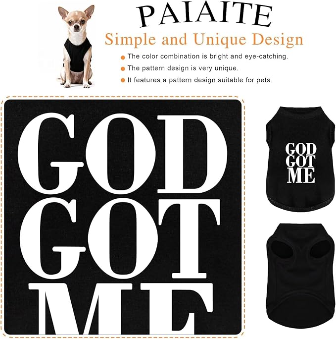 Discover Cozy Cotton Canine Wear: Breathable Soft, and Lightweight Dog Shirt Vest with Eye-Catching Graphics(GOD GOT ME), Keeping Your Furry Friend Warm and Comfy! Black 4XL