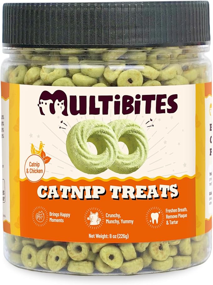 Catnip Cat Treats – Healthy Biscuits with Real Chicken, Vitamins & Catnip - Teeth Cleaning & Training Snacks for Indoor Cats (8 oz)