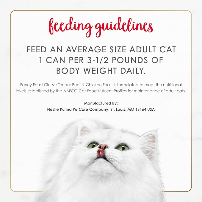 Fancy Feast Purina Tender Beef and Chicken Feast Classic Grain Free Wet Cat Food Pate - 3 oz. Cans (Pack of 48)