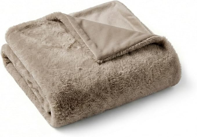4 Cats & Dogs Leak Resistant Mini Faux Fur Throw, Soft European Faux Fur Pet Blanket, Velvet Backing, 40 x 30 Inch Cozy Furniture Protector for Pets, Machine Washable (Taupe)