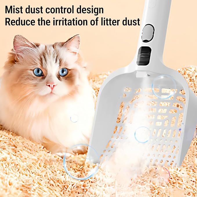 Cat Litter Scoop, Rechargeable Portable Litter Shovel Plastic Large Cat Poop Sifter with Spray Mist for Pet Cleaning
