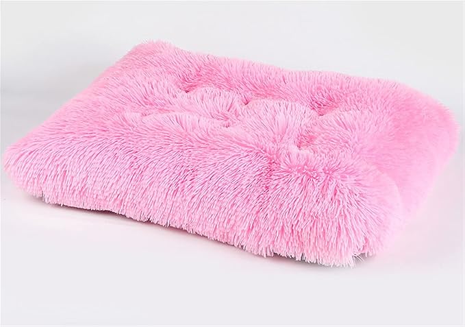 Long Plush Calming Pet Bed Cuddler Pet Bed for Dogs and Cats Fluffy Faux Fur Dog Bed with Anti Slip Bottom Machine Washable Pet Sleep Bed Crate Mat Pink M