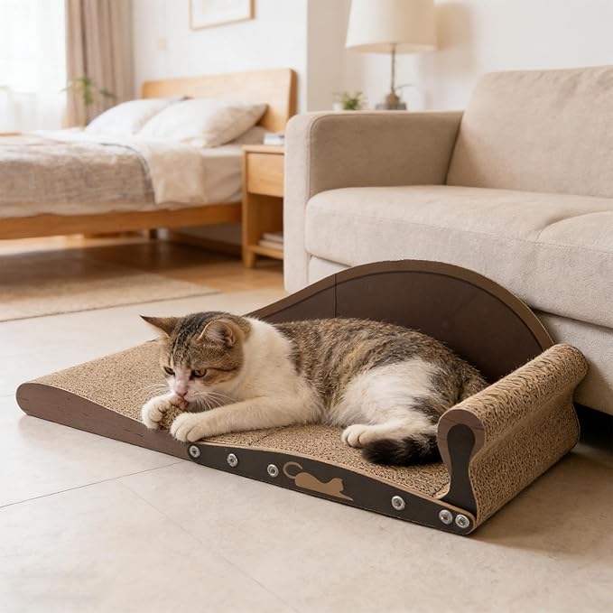 Cat Scratcher Bed - Corrugated Cardboard Pad, Durable Furniture Protector, Comfortable Pet Rest | Indoor Home Living Room Bedroom for Indoor Home Living Room Bedroom