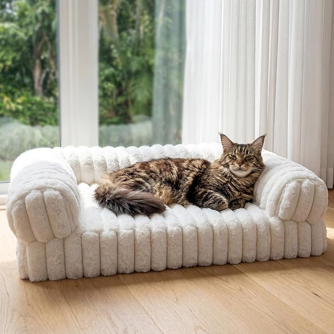 Cat Bed, Cat Beds for Indoor Cats, Winter Self Warming Pet Sofa Bed, Washable Medium Pet Bed for Puppy and Small to Large Kitten with Anti-Slip Bottom, Fits Up to 65lbs Pets