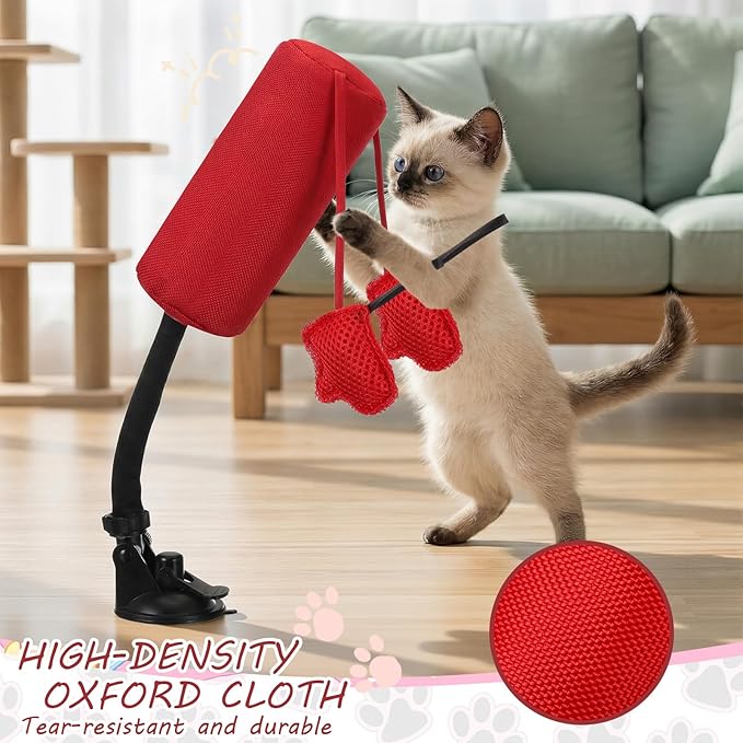1 Pcs Cat Punching Bag with Boxing Gloves Filled with Catnip Punching Bag Play Gym Action Indoor Kitten Exercise and Fun Activity
